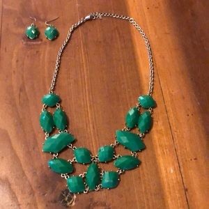 Green and Gold Necklace and Earring Set